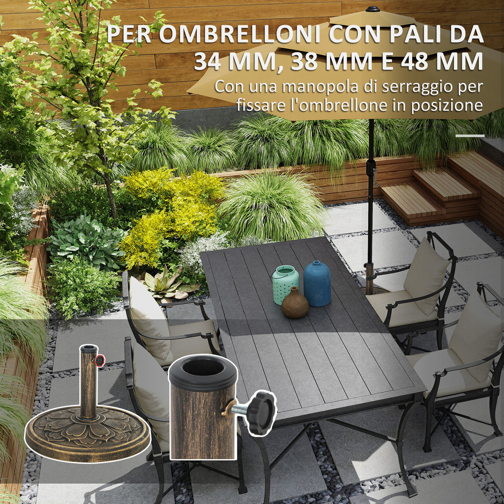 12 kg Umbrella Base with Integrated Crank, in Resin, Metal and Cement, Ø46x33 cm, Bronze