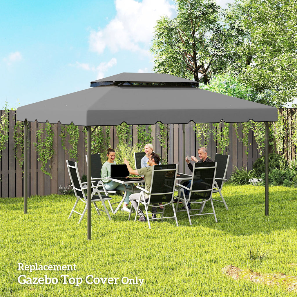 Outsunny 3x4m 2-Tier Gazebo Roof with 8 Drainage Holes in Light Grey Polyester