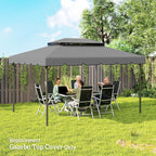 Outsunny 3x4m 2-Tier Gazebo Roof with 8 Drainage Holes in Light Grey Polyester