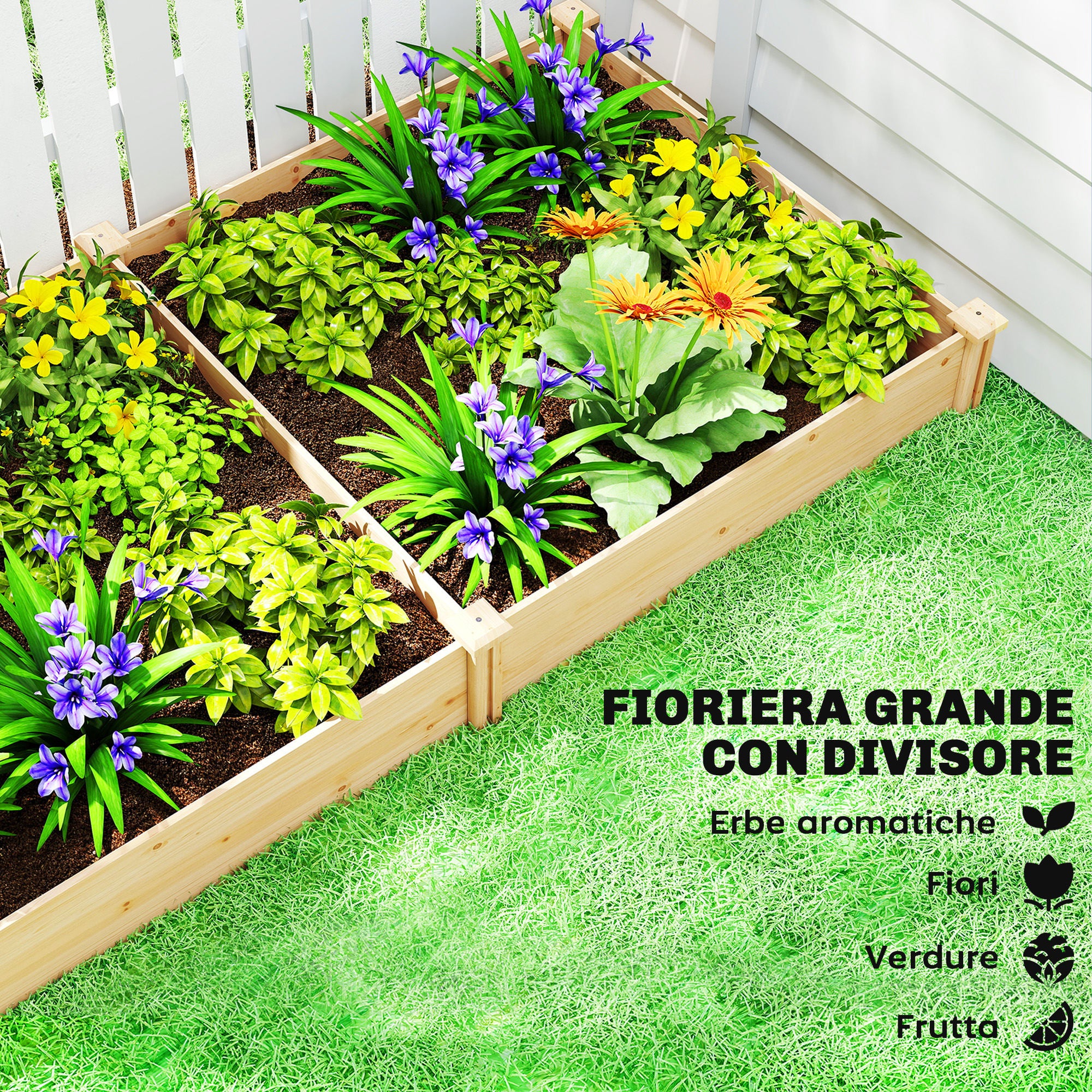 Outsunny Vegetable Garden in Box with Central Divider and Open Bottom, in Fir Wood, 235x121x26 cm, Wood Color