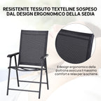 Outsunny Set of 2 Folding Garden Chairs with Metal and Texteline Armrests, 58x64x94cm, Black