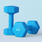 SPORTNOW Set of 2 2x6kg Hexagonal Dumbbells in Metal and Plastic with Non-Slip Grip, 22x10x10 cm, Light Blue