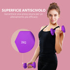 SPORTNOW Set of 2 Dumbbells 2x2 kg Hexagonal and Non-slip for Home and Gym, in Metal and Plastic, 16x7.5x7.5 cm, Purple