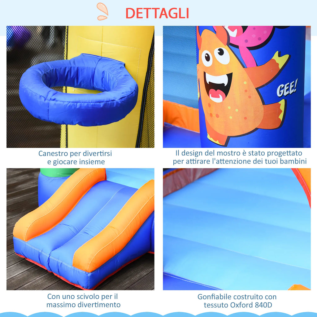 Inflatable Playhouse Giant Bouncy Castle for Kids 3-8 Years Old Colorful Bouncy Trampoline with Slide and Basketball Hoop 250cmx180cmx175cm - Borge' Group Limited