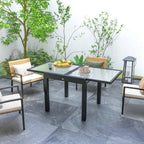 Extendable Garden Dining Table with Glass and Aluminum Top, 80-160x80x75 cm, Black and Transparent