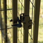 Lockable Outdoor Dog Playpen with 2 Rotating Bowls and Removable Cover, Black and Red