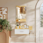 Hallway Set with Mirror, Shelf, Wall Cabinet with Drawer and 2 Open Shelves, Wood and Glass