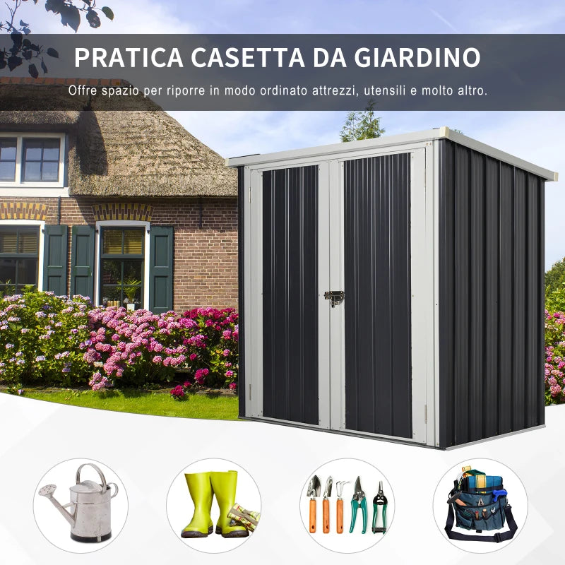 Steel Sheet Garden Shed with Double Door, 147x86x134cm, Black and White - Borge' Group Limited