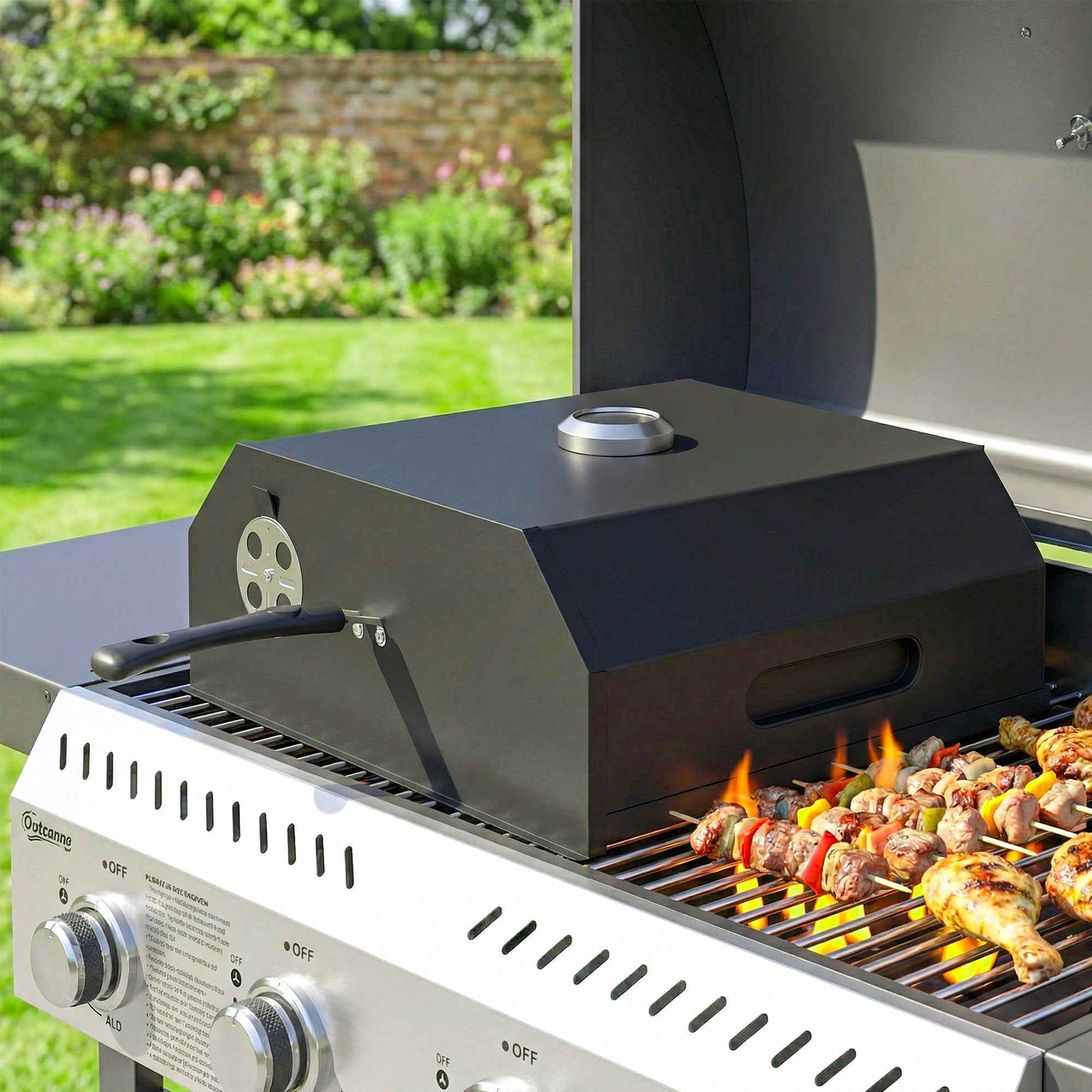 Outsunny Portable Wood-Fired Pizza Oven with Cordierite Stone and Thermometer, Metal, 53x40x18.5 cm, Black