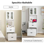 HOMCOM Makeup Vanity Table with Illuminated Mirror and Stool, Adjustable Light, Drawers and Cabinet, White