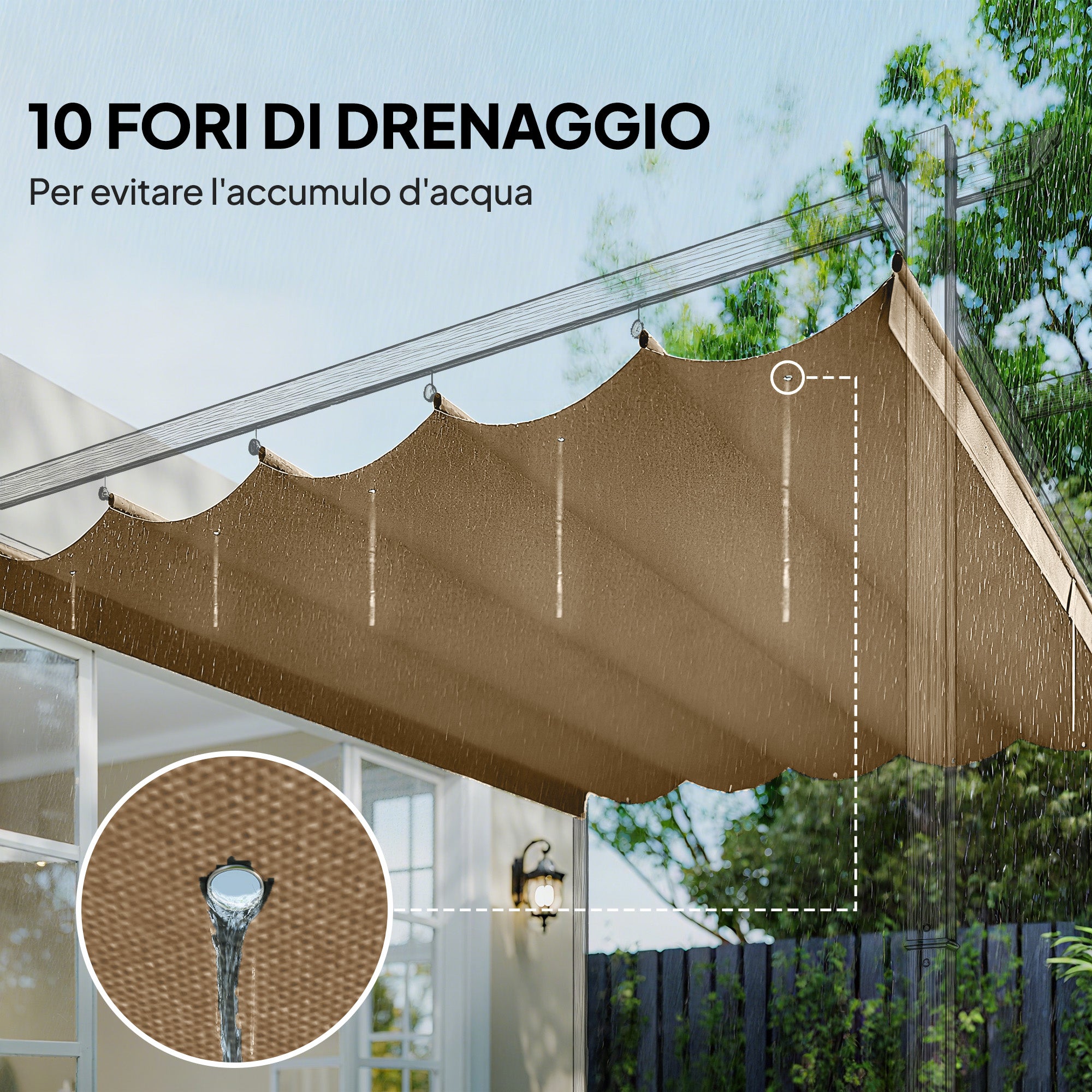 Outsunny Gazebo Pergola Roof with 10 Drainage Holes in Polyester, 350x260 cm, for 4x3m Pergola, Light Brown