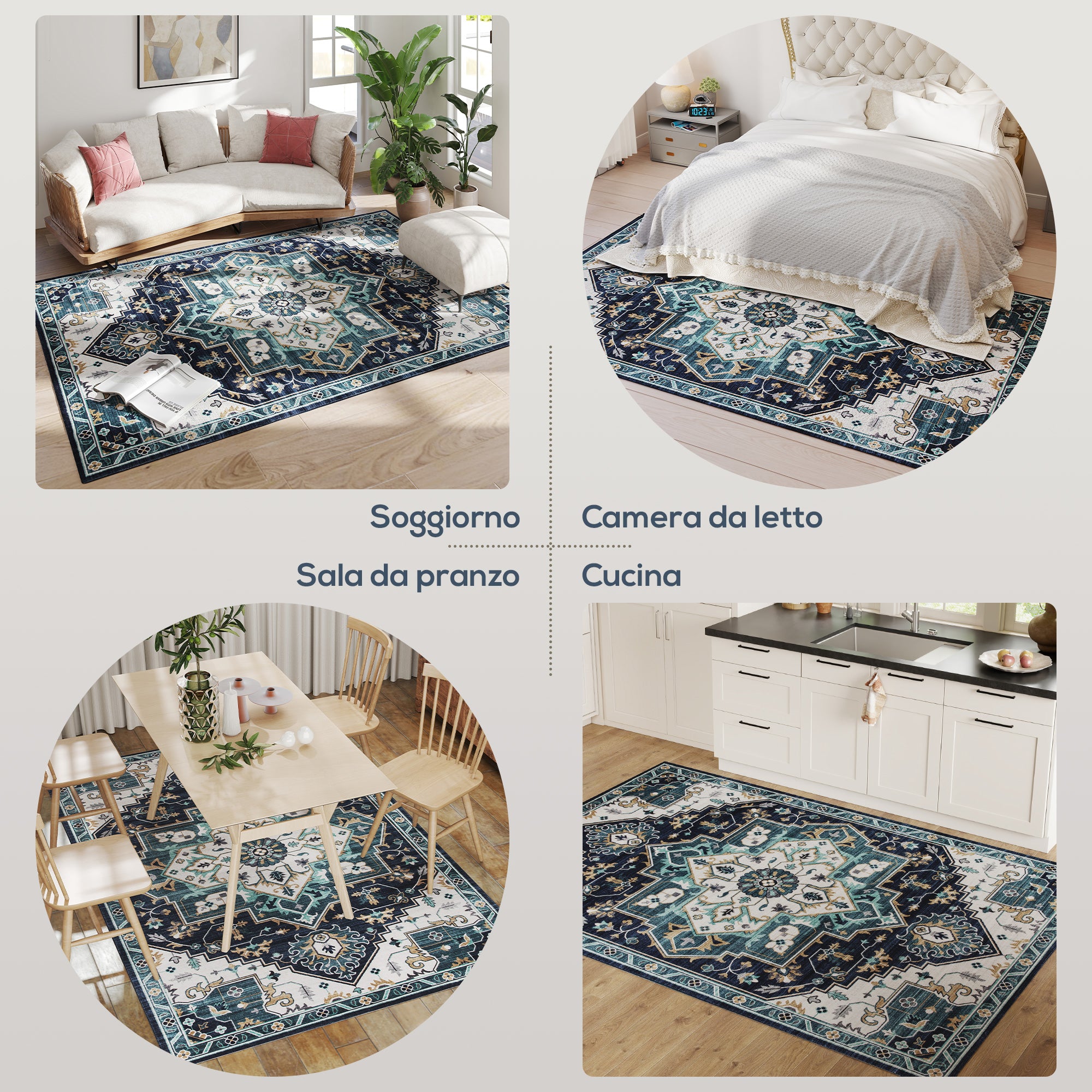 Boho Rug Non-Slip and Washable Short Pile for Living Room and Bedroom, 230x160 cm, Multicolor