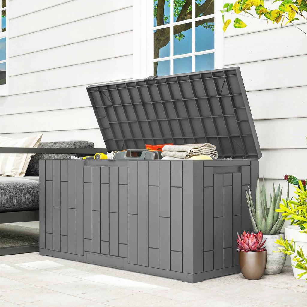 Outsunny 227L Waterproof and UV-Resistant Resin Garden Storage Box with Key Lock, 106.5x43x54.5 cm, Grey