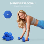 SPORTNOW Set of 2 2x7kg Hexagonal Dumbbells in Metal and Plastic with Non-Slip Grip, 22.5x10.5x10.5 cm, Blue