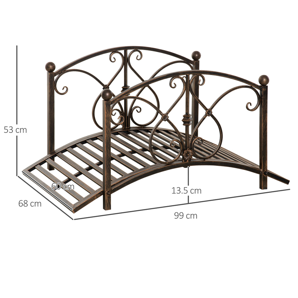 Outsunny Vintage Metal Garden Bridge with Floral Elements, 99x68x53cm, Black