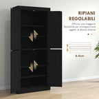 HOMCOM Tall Kitchen Cabinet with 6 Adjustable Shelves and 4 Wooden Doors, 76x40.5x184 cm, Black