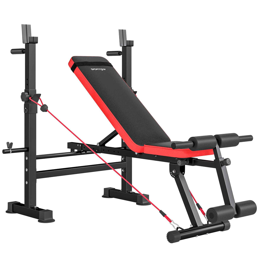 SPORTNOW Fitness Bench with Weight Rack, Adjustable Backrest and Seat, Dip Station, 420 kg Capacity