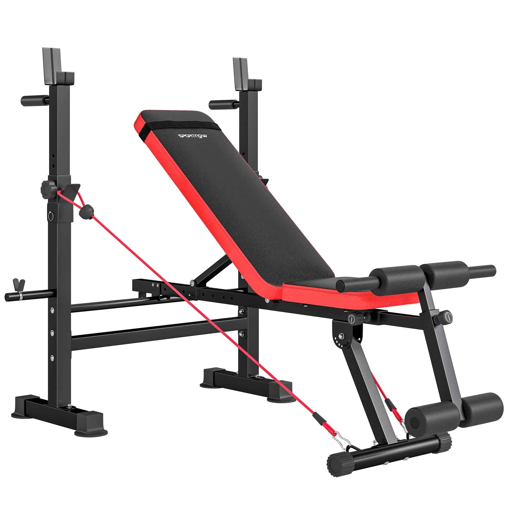 SPORTNOW Fitness Bench with Weight Rack, Adjustable Backrest and Seat, Dip Station, 420 kg Capacity