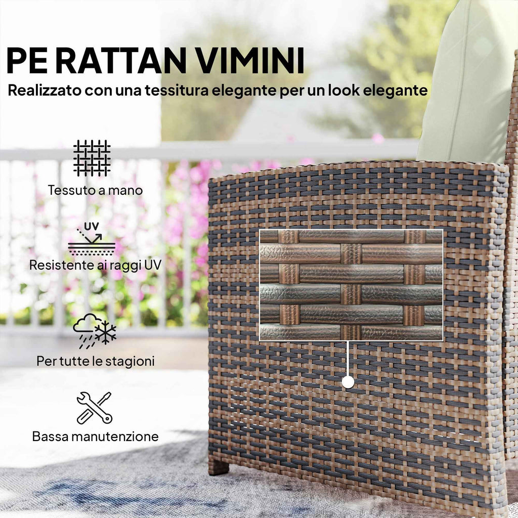 Outsunny 5-Piece Rattan and Steel Outdoor Set with 2 Ottomans, 2 Chairs and 2-Tier Coffee Table, Brown and Cream