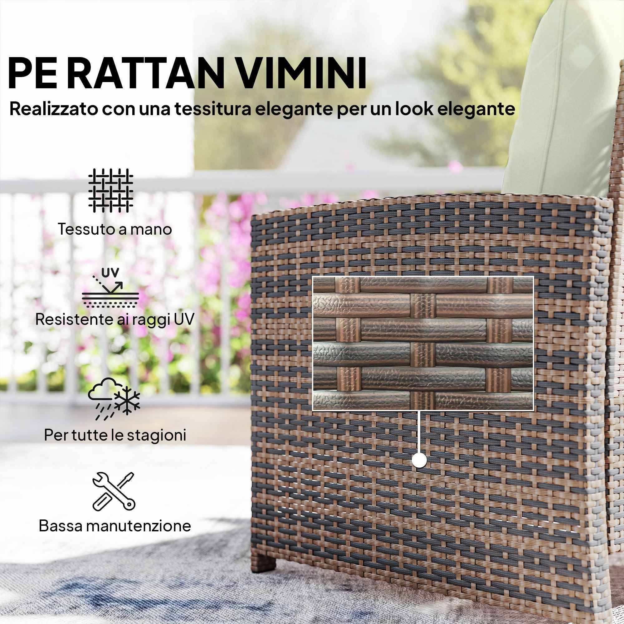 Outsunny 5-Piece Rattan and Steel Outdoor Set with 2 Ottomans, 2 Chairs and 2-Tier Coffee Table, Brown and Cream