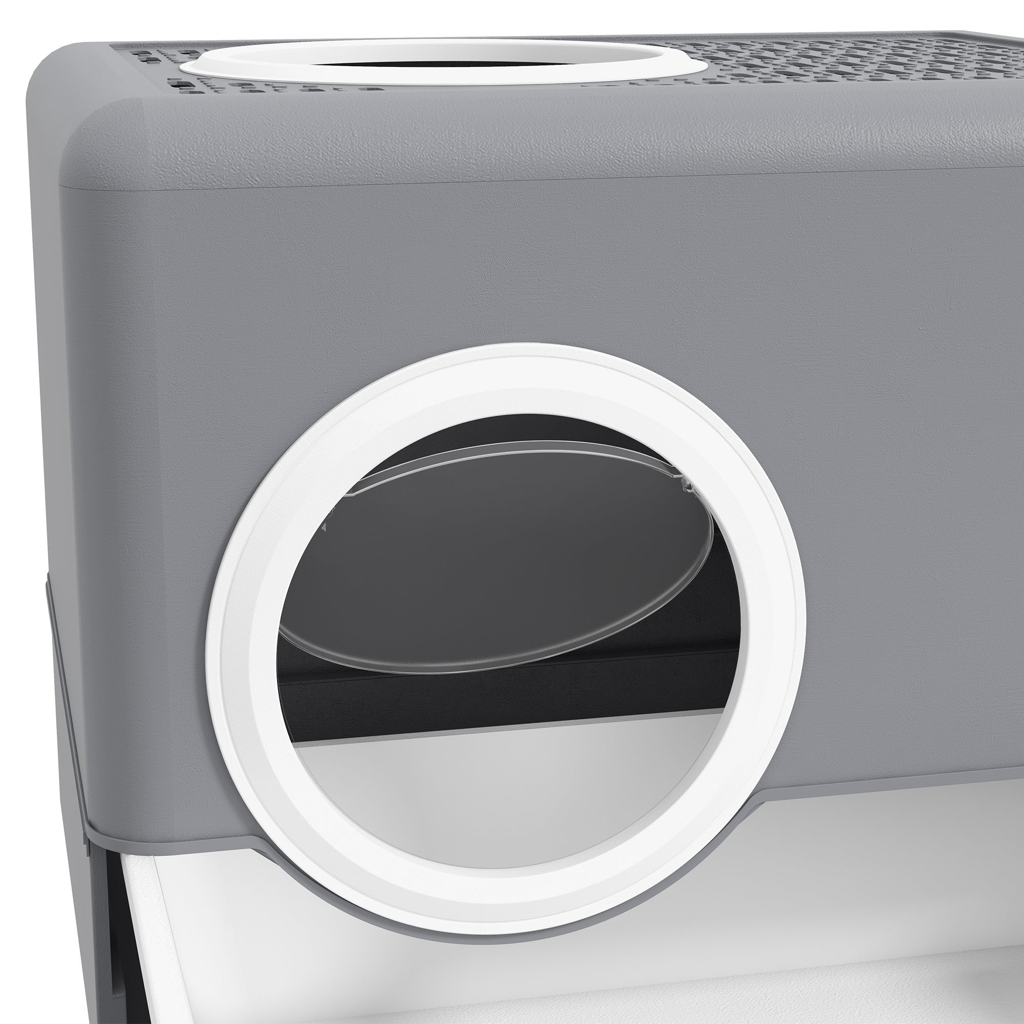 Cat Litter Box with Lid and Scoop, Double Entrance and Removable Tray, 52x41x38.5 cm, Grey