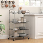 4-Tier Utility Cart with 2 Adjustable Shelves and Raised Edges, Stainless Steel, 60x35x100 cm