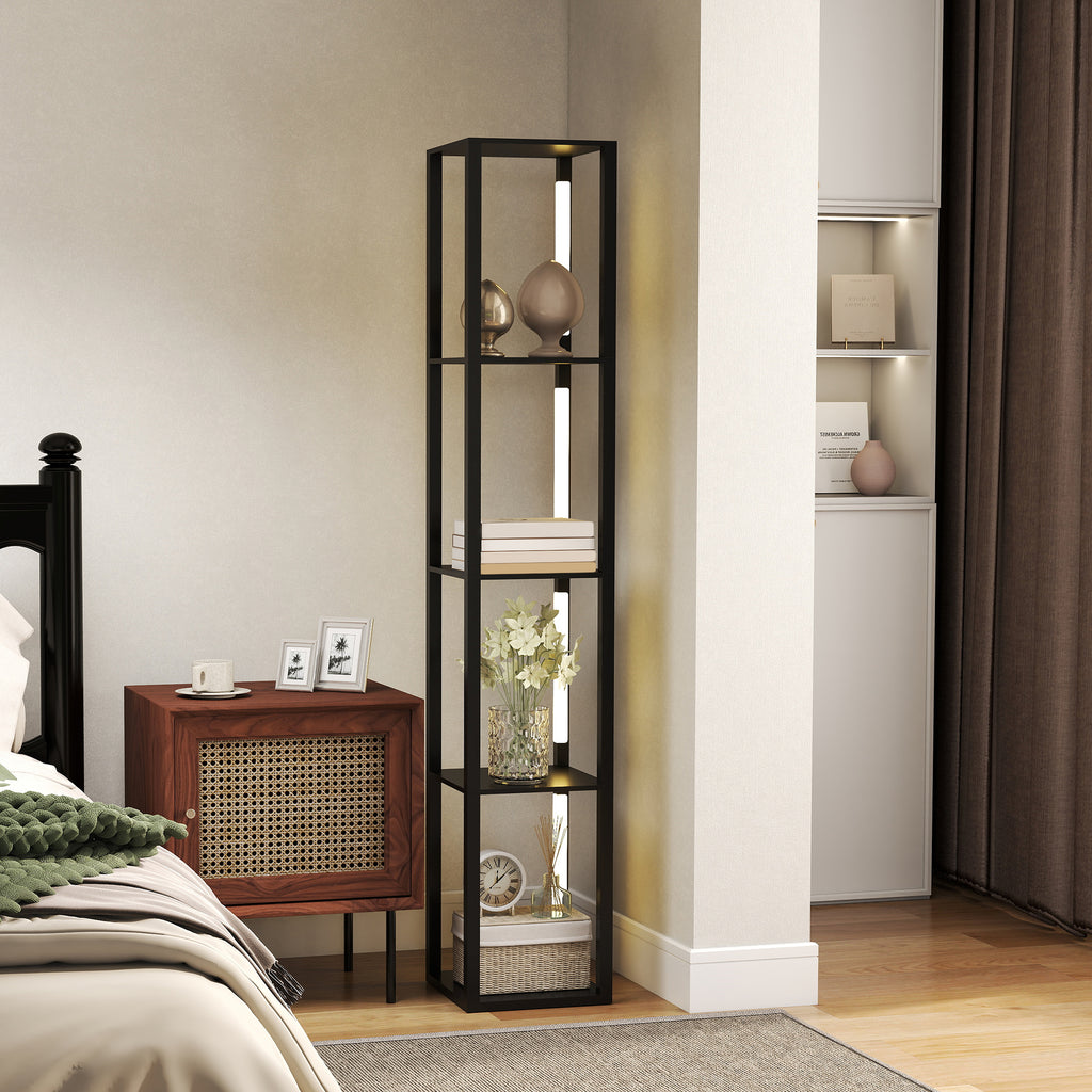 Floor Lamp with 4 Shelves, 3 Adjustable Brightness and Foot Switch, 29x29x163 cm, Black