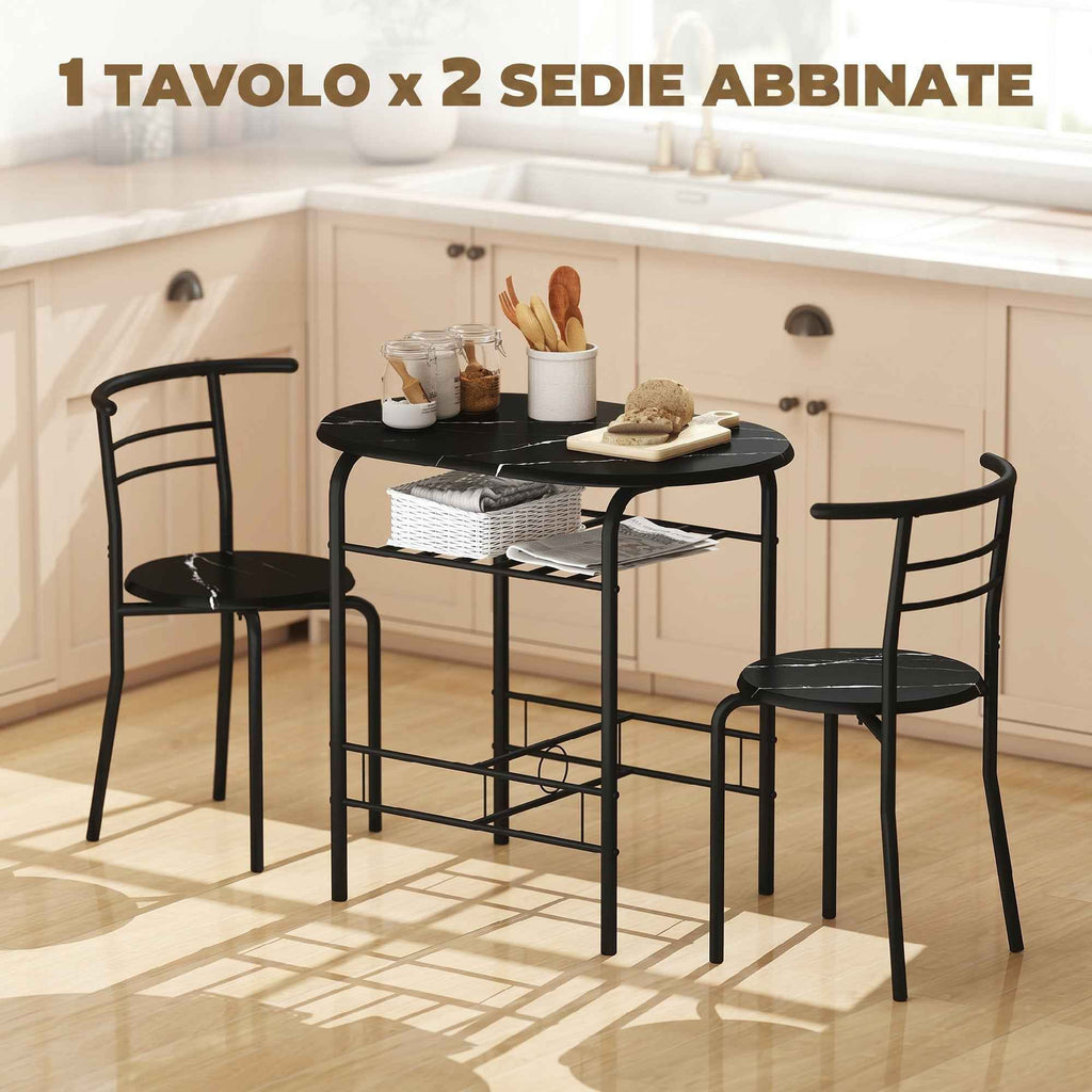 HOMCOM Modern Dining Table and 2 Chairs Set, 3-Piece Space-Saving Furniture for Kitchen, Balcony, Restaurant or Bar, Brown and Black