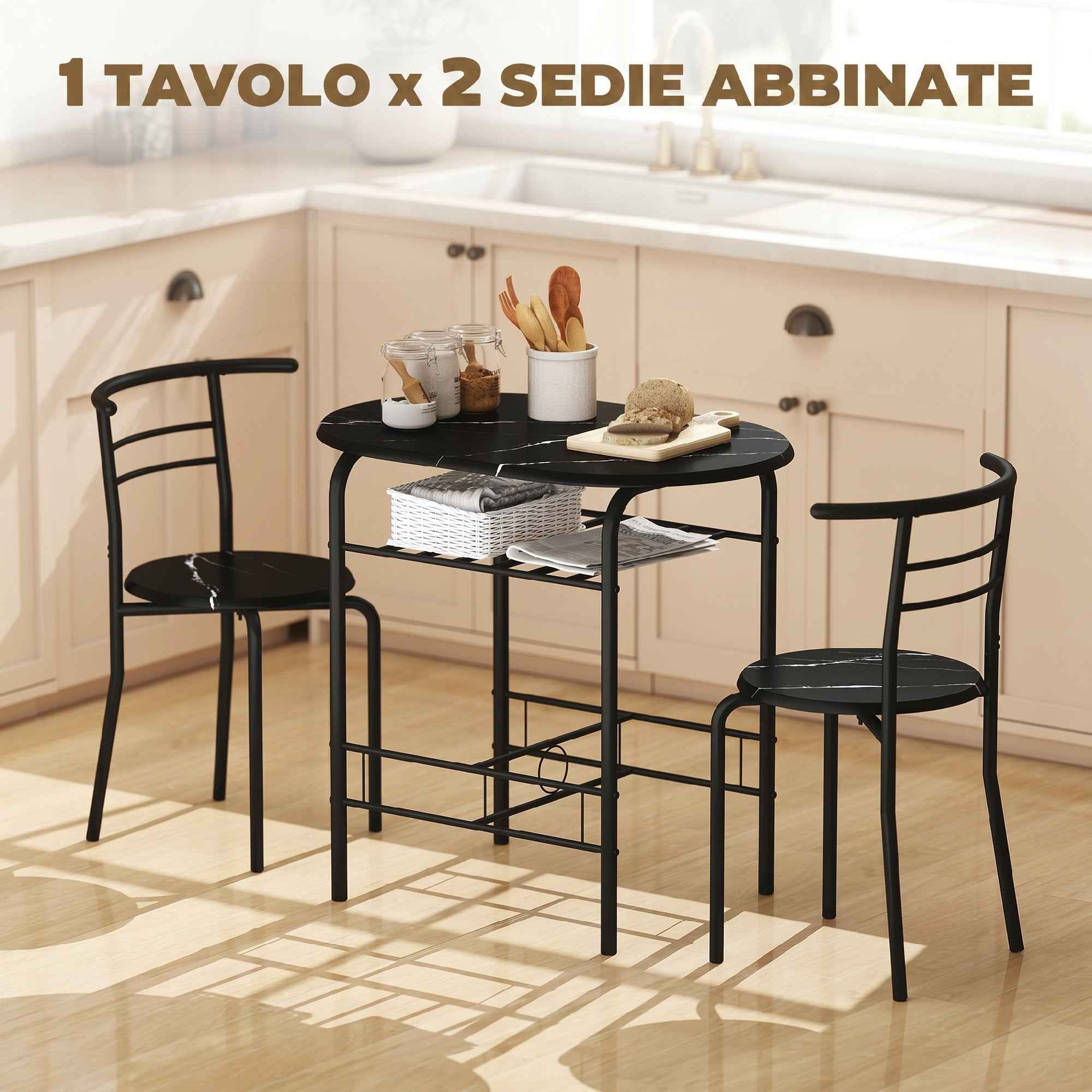 HOMCOM Modern Dining Table and 2 Chairs Set, 3-Piece Space-Saving Furniture for Kitchen, Balcony, Restaurant or Bar, Brown and Black