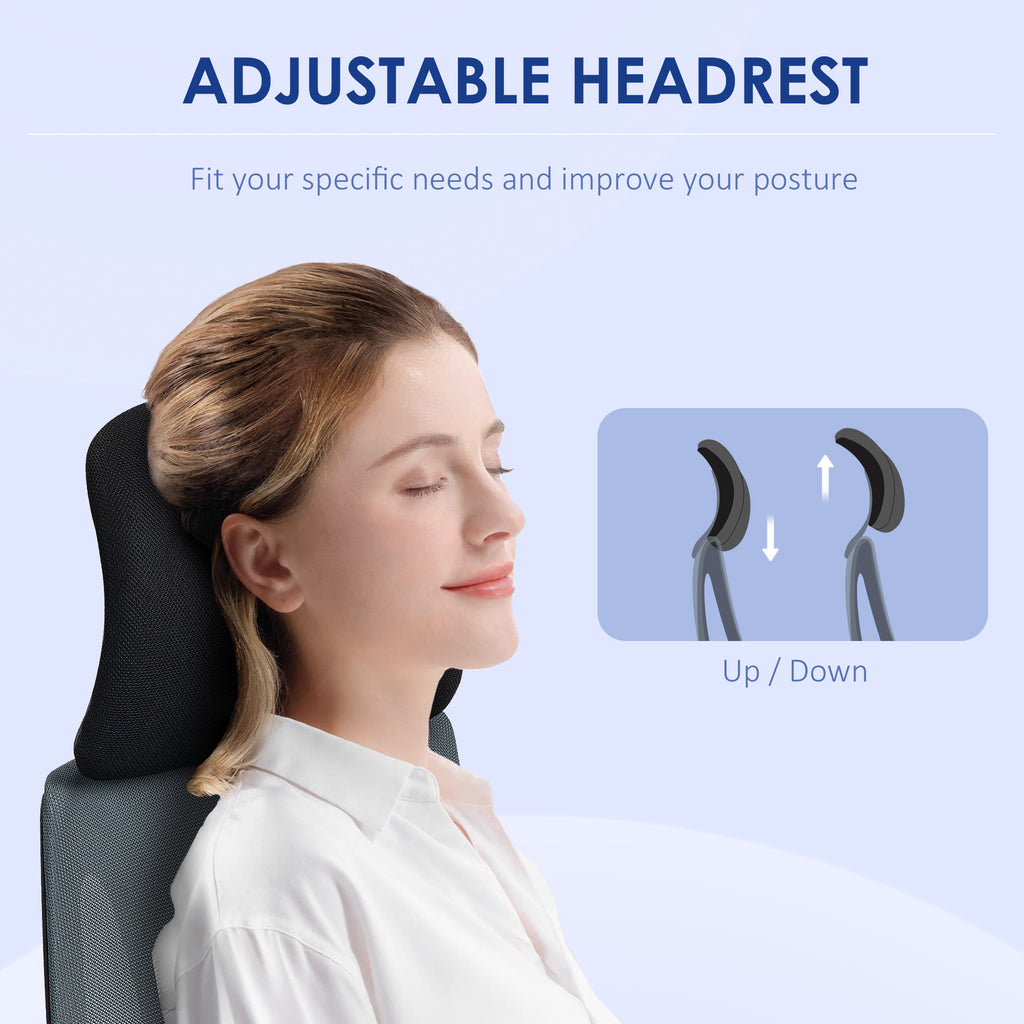 Office Chair with Lumbar Support and Headrest, Swivel Seat with Adjustable Height, Black