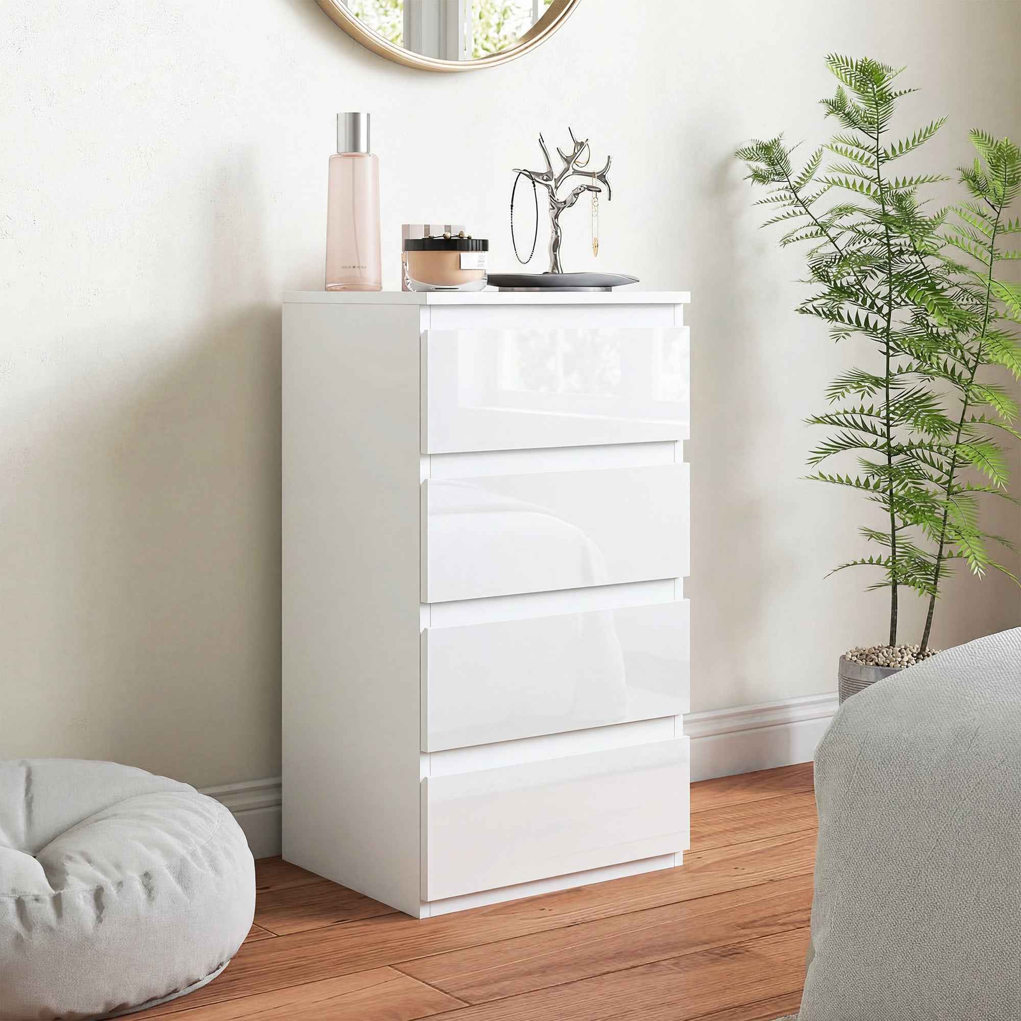 HOMCOM Space-Saving 4-Drawer Wooden Chest of Drawers, 40x35x74 cm, Glossy White