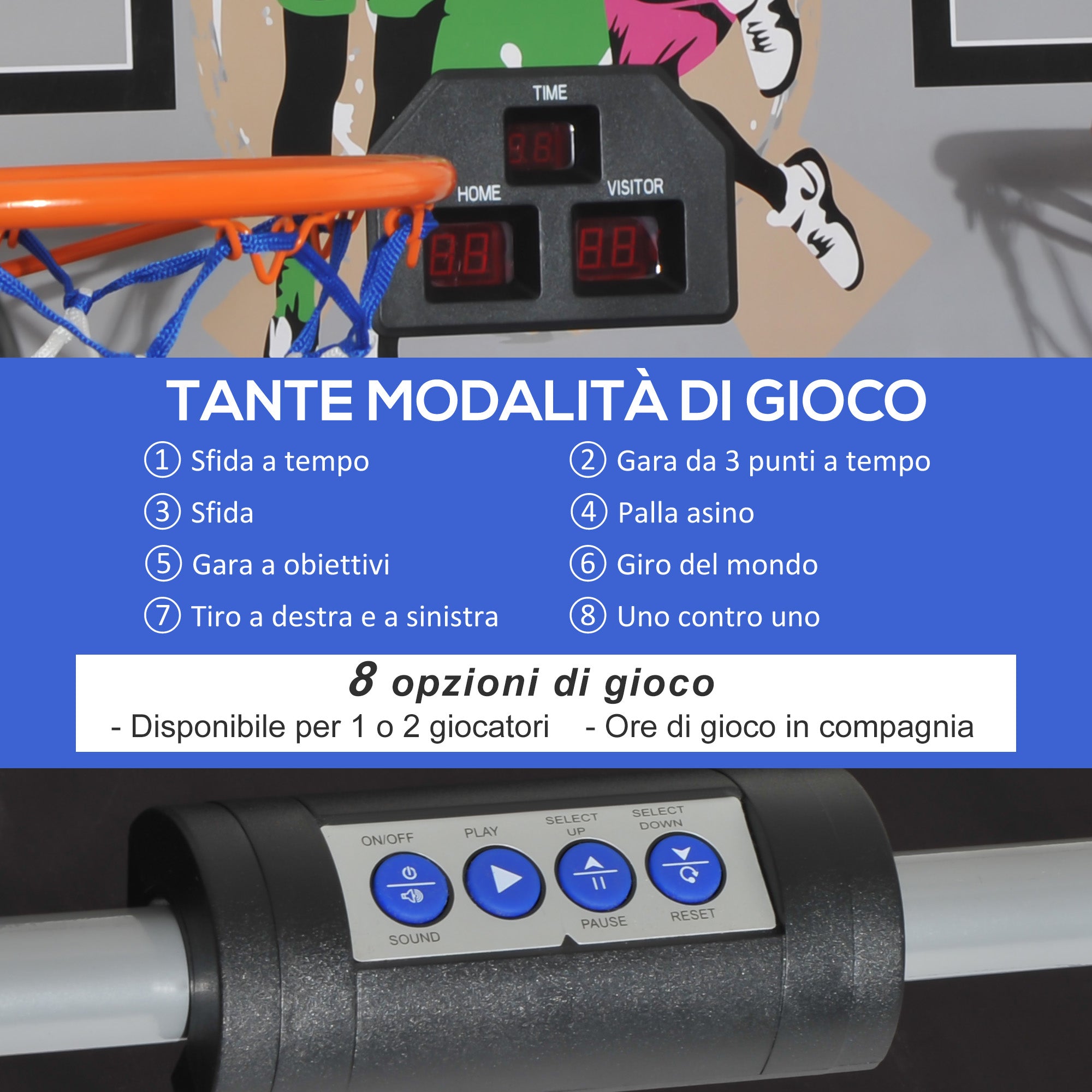 Basketball Hoop with LED Backboard, 4 Balls and 8 Game Modes, 205x110x205 cm, White and Black