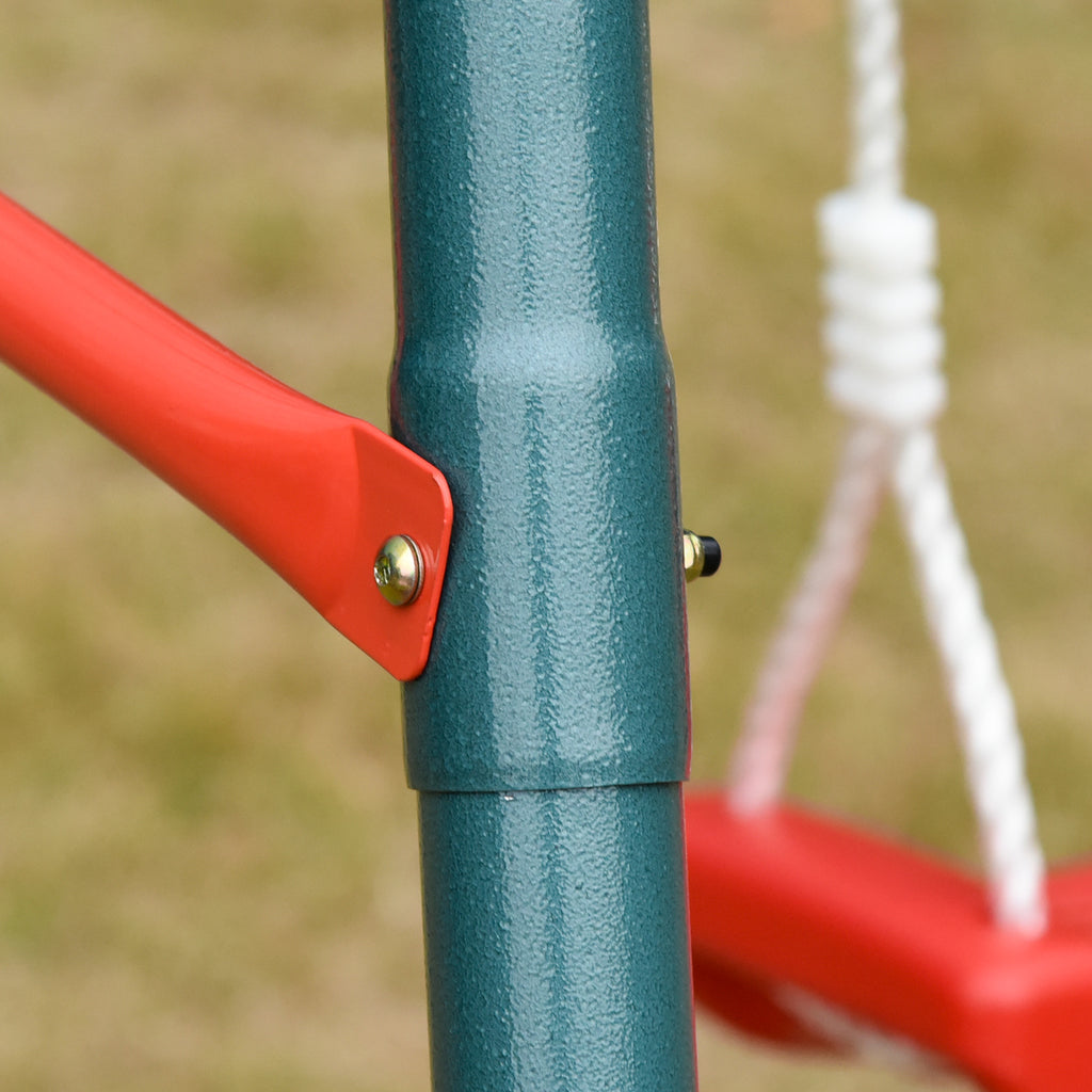 Outsunny Double Swing Set, Garden Swing for Children 3+ Years, Green and Red