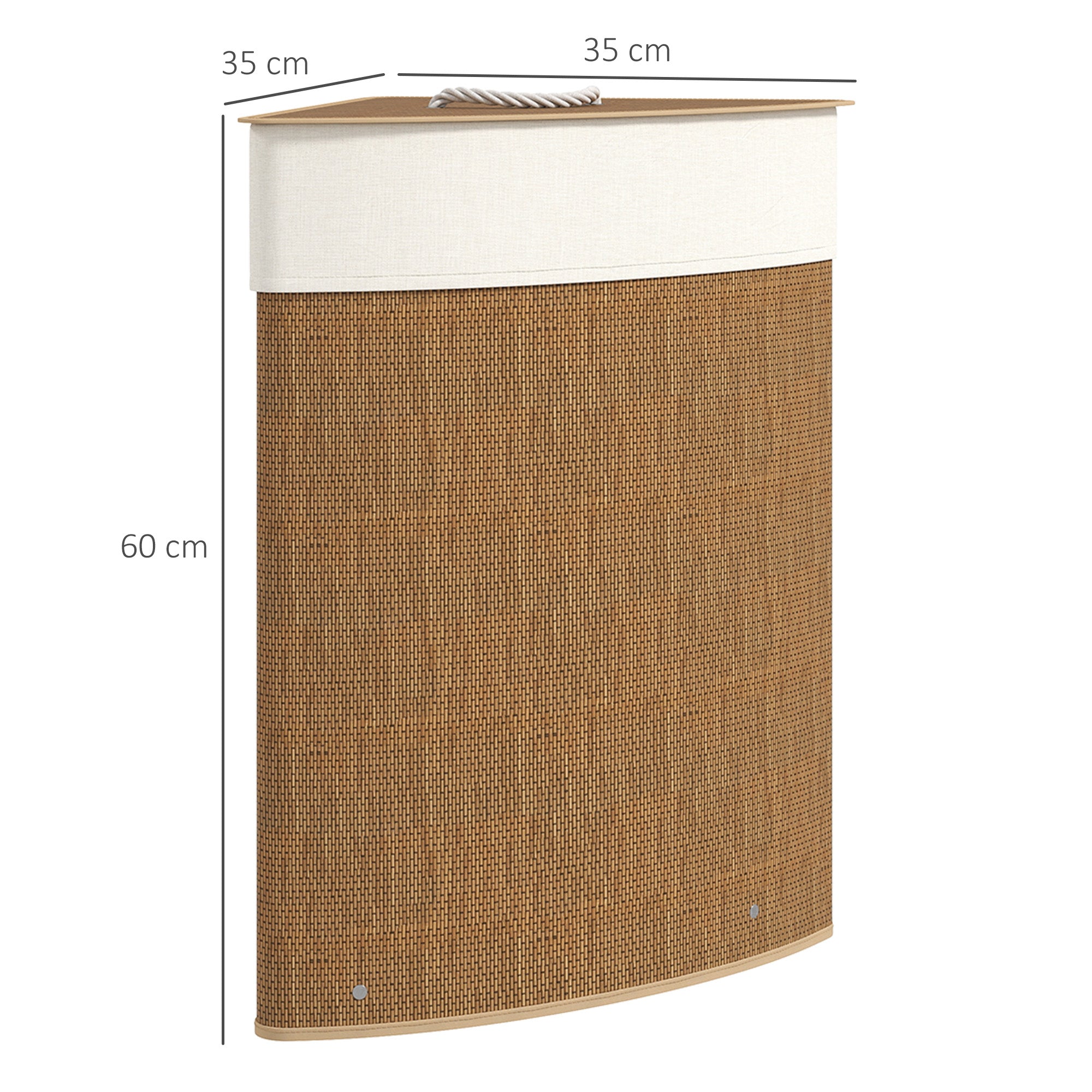 55L Corner Bamboo Laundry Hamper with Removable Bag and Removable Lid, 35x35x60 cm, Brown