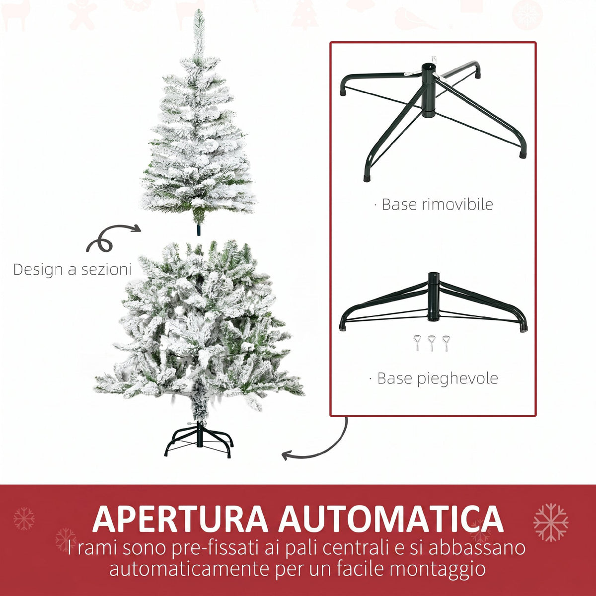 HOMCOM 150cm Tall Snow-Covered Christmas Tree with 358 Fireproof Branches and Steel Base, Green