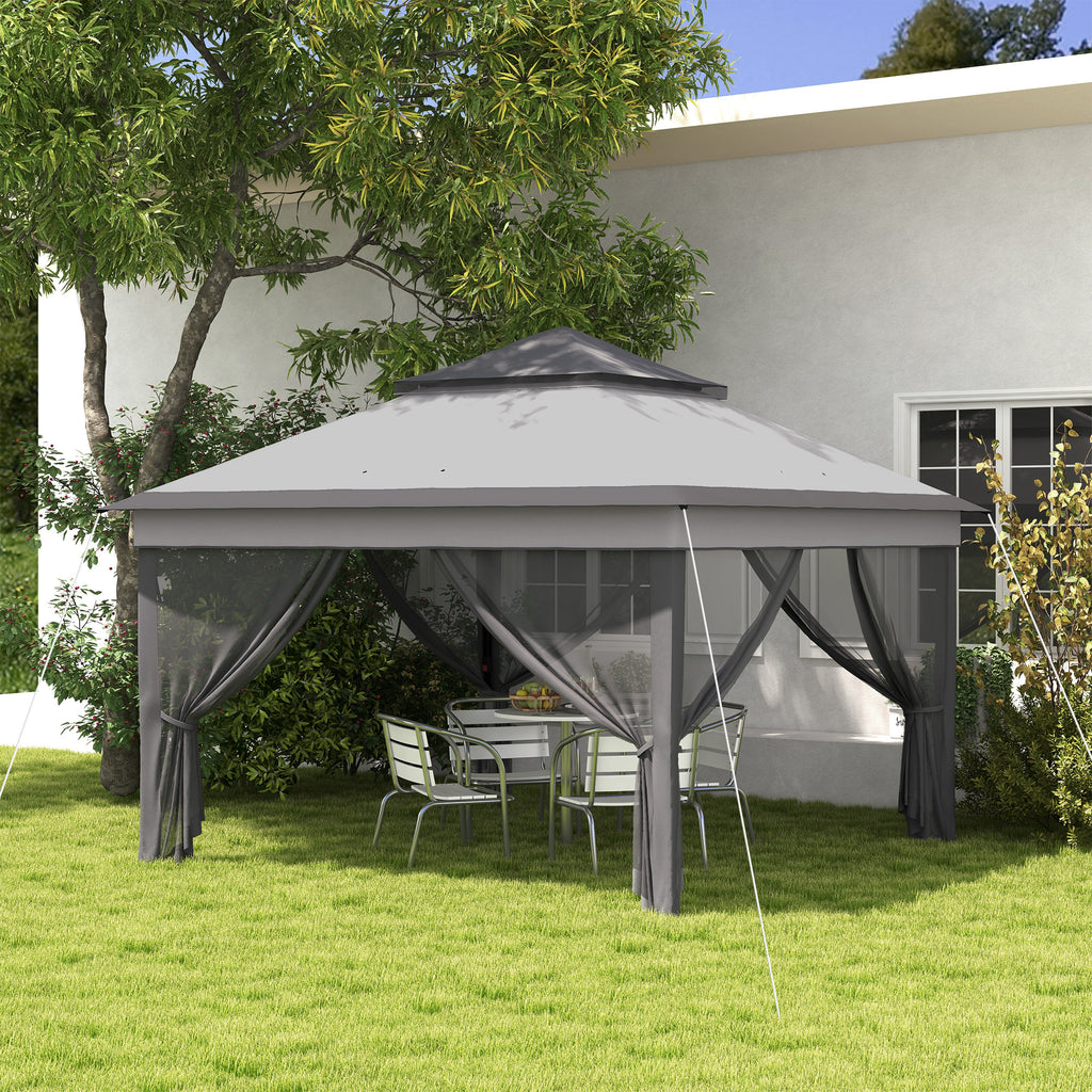 Gazebo with Mosquito Nets Adjustable on 3 Levels, in Steel and Oxford Fabric, 326x326x272 cm, Light and Dark Grey