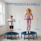 Fitness Trampoline Ø145 cm with 5-Position Adjustable Handlebar, 36 Bungee Springs and 150 kg Capacity, Blue