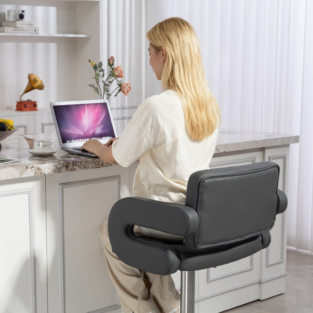 HOMCOM Adjustable Bar Stool, Extra Large Swivel PU Leather Seat, Grey