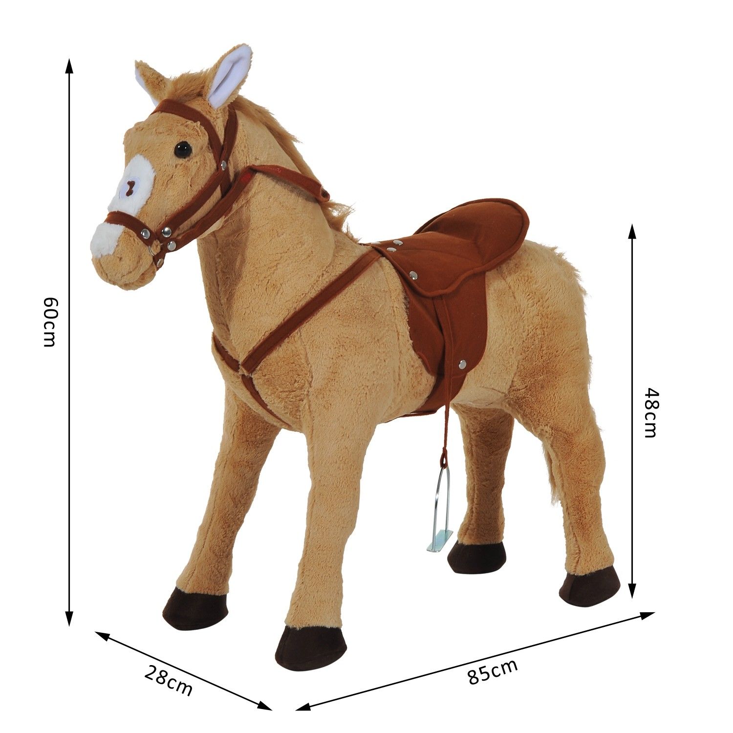 Toy Horse with Realistic Sounds, Saddle, Bridle and Footrest, 85x28x60 cm, Beige