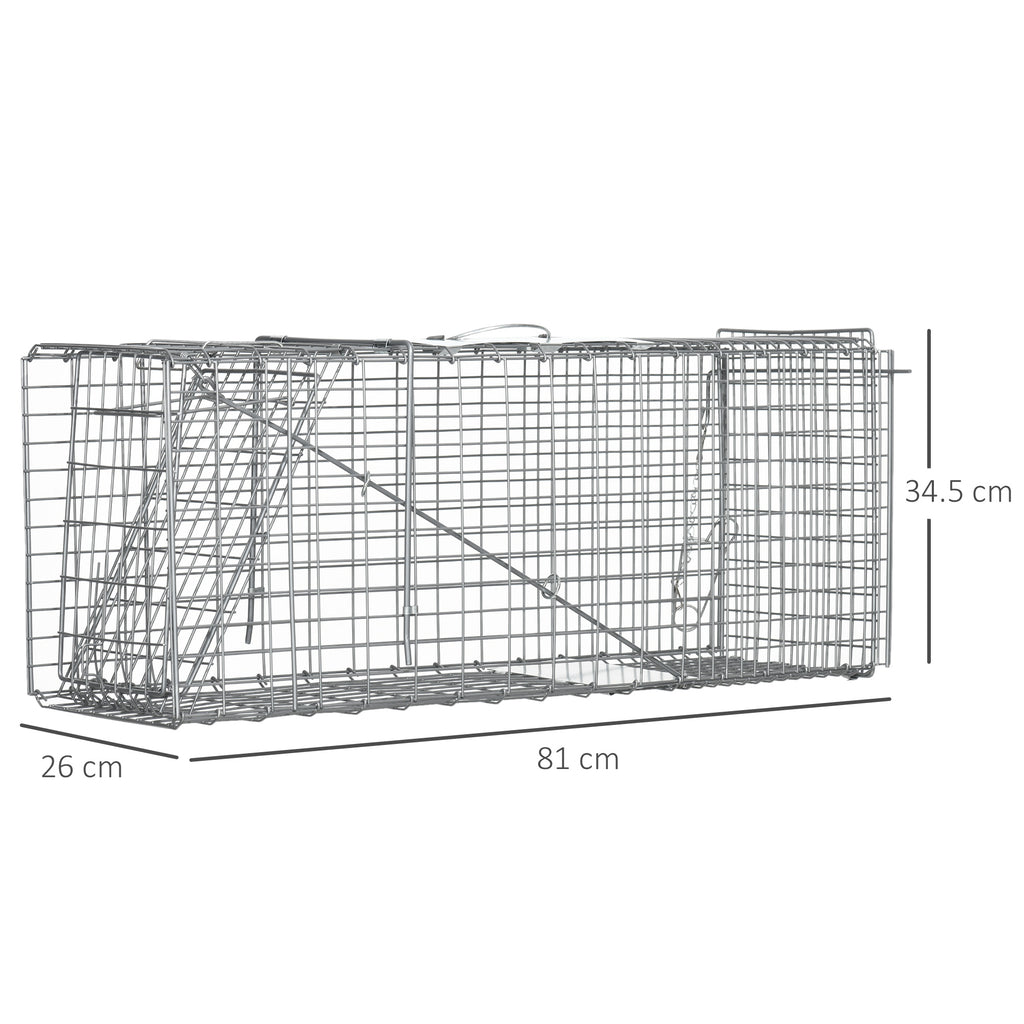 Foldable Steel Trap Cage for Live Animals, 81x26x34.5cm, Silver