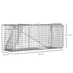 Foldable Steel Trap Cage for Live Animals, 81x26x34.5cm, Silver