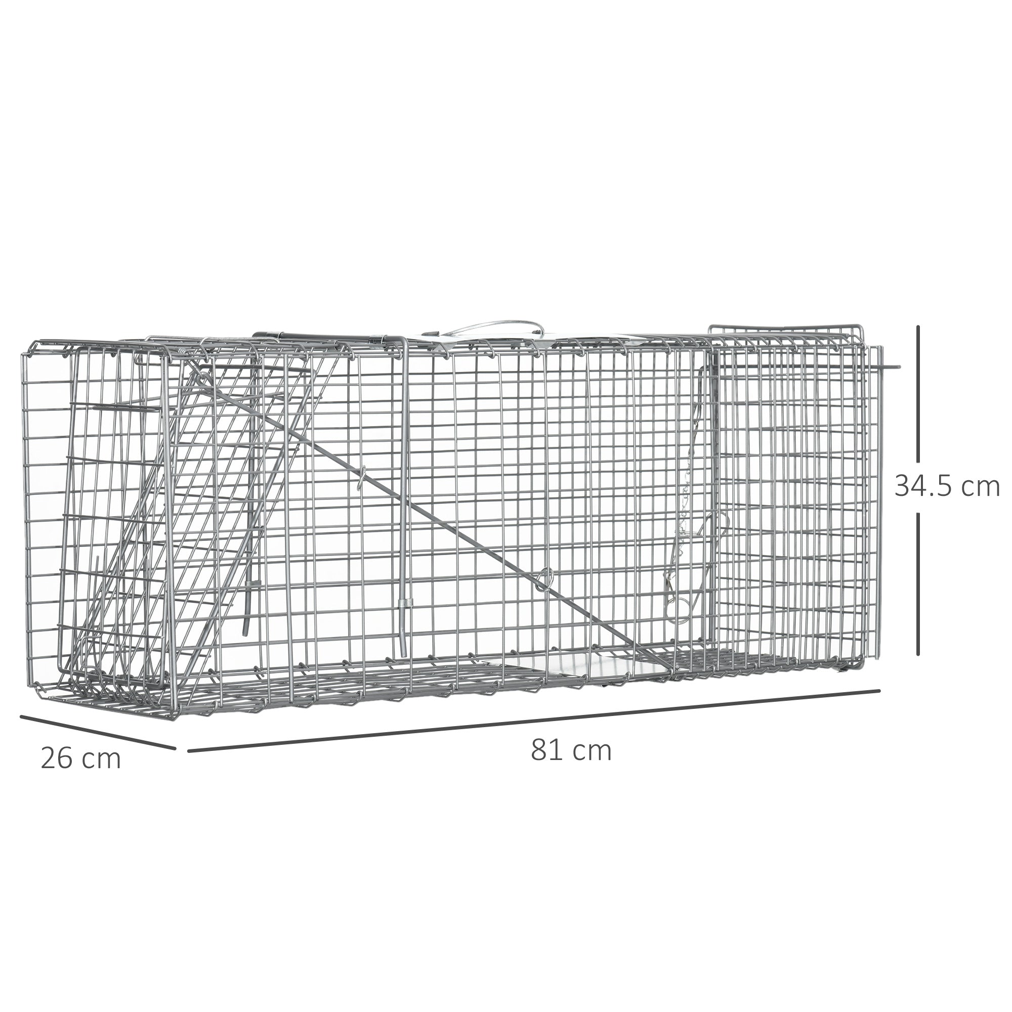Foldable Steel Trap Cage for Live Animals, 81x26x34.5cm, Silver