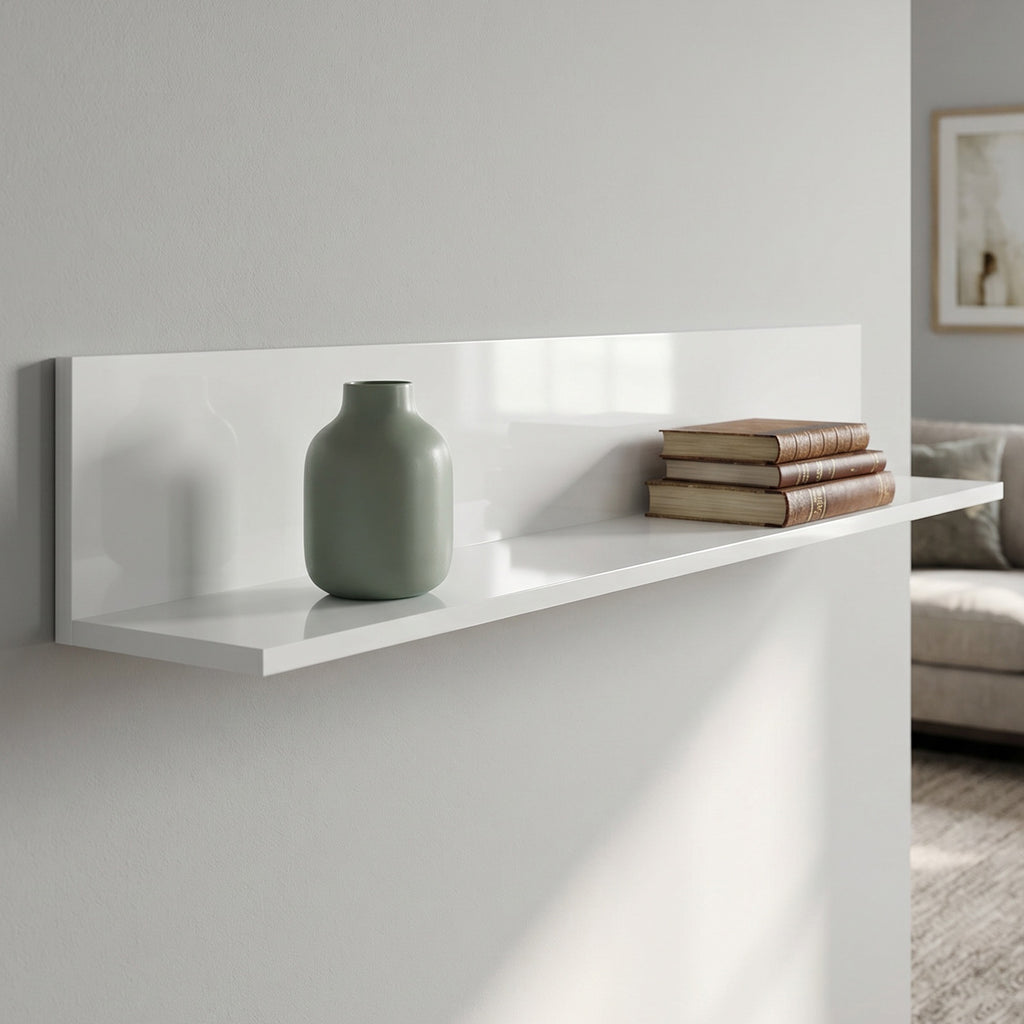 HOMCOM Wall Shelf for Living Room and Bedroom, 1.5 cm Thick, Made of Wood with a Glossy Finish, White