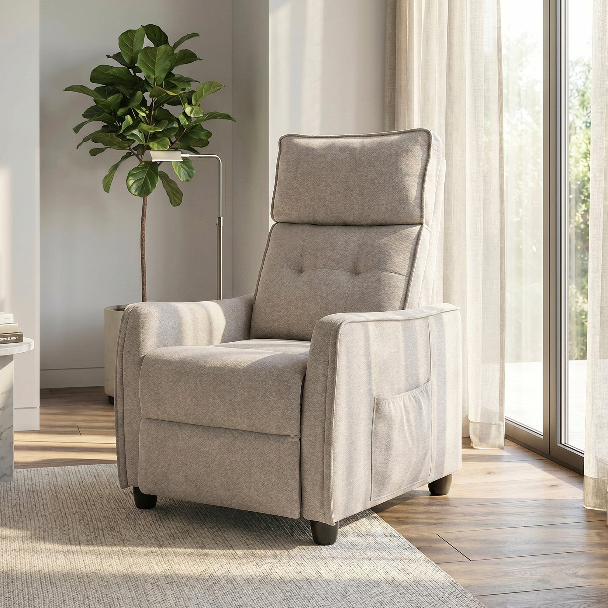 HOMCOM 160° Reclining Massage Chair with Footrest and Remote Control, 69x93x104 cm, Cream White Linen Effect