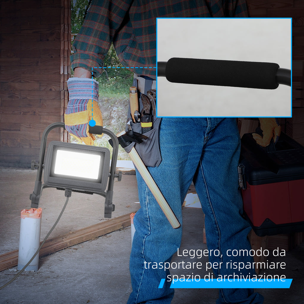 6500k LED Work Spotlight with Swivel Head and Support, in Aluminum and Metal, 25.5x16x25.5 cm, Black
