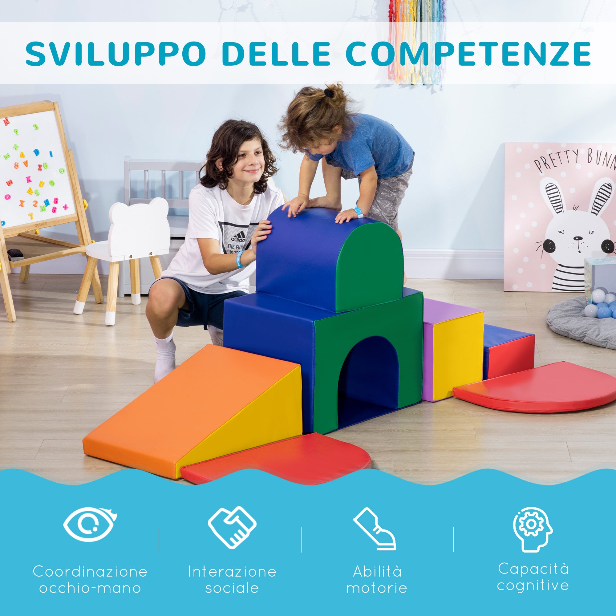 7-Block Playset for Children Ages 1-3 Years, Multi-Colour, PU and EPE, 170x130x40 cm