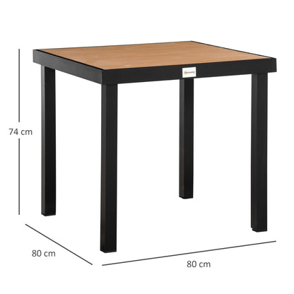 Square 4-Person Garden Table in Aluminum and Plastic, Black and Wood Color