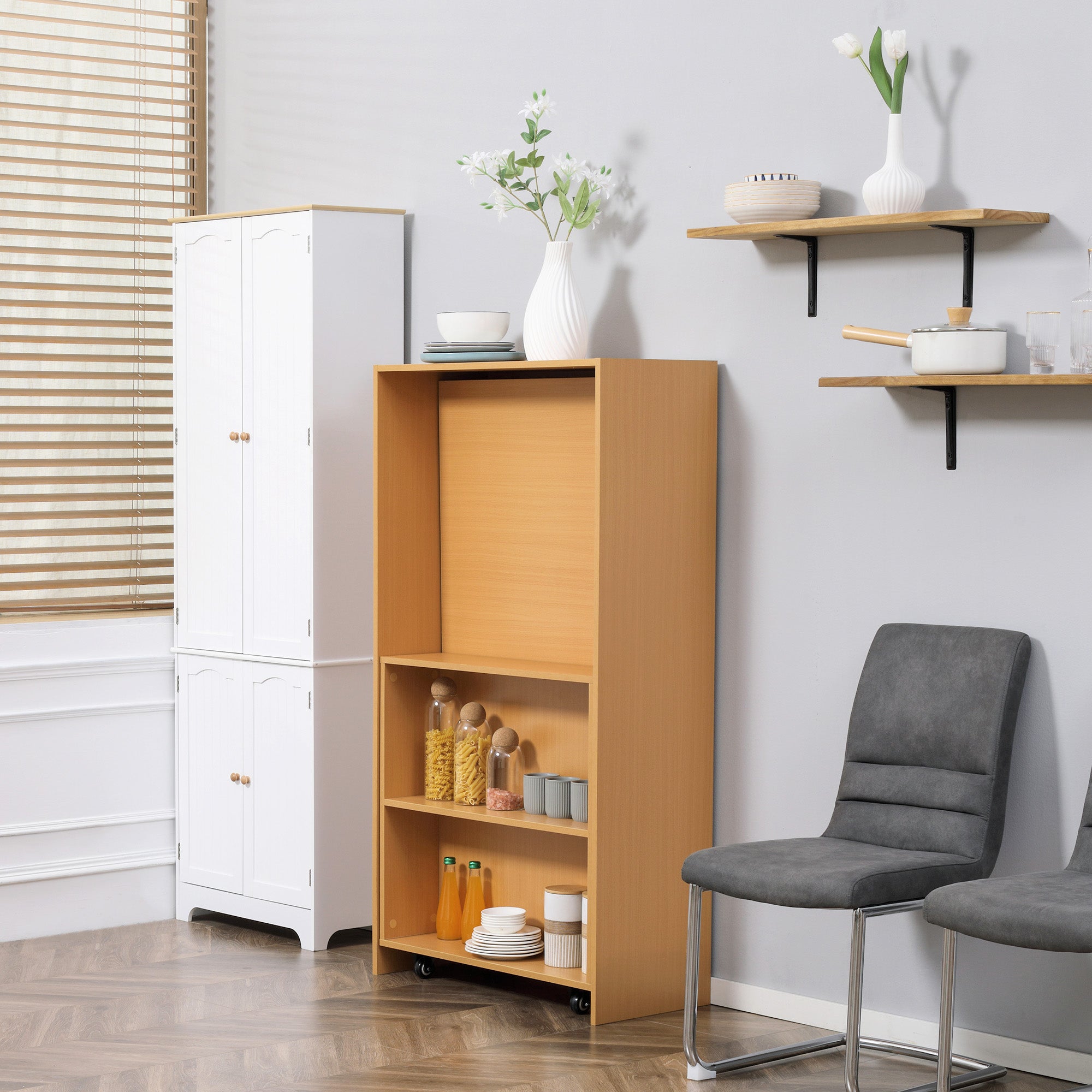 Folding Dining Table max 3 People, in Chipboard and Steel, 75x144x144.5 cm, Wood color