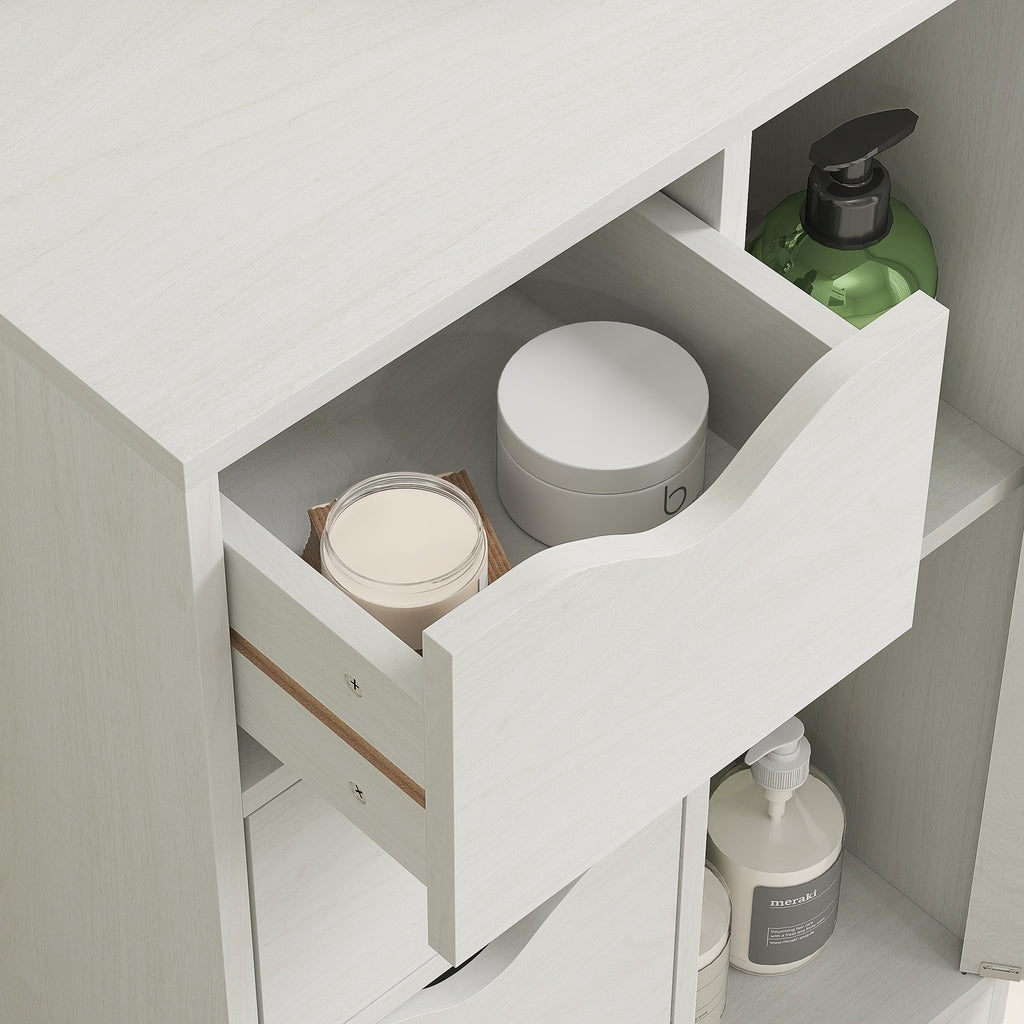 Bathroom Cabinet with 4 Drawers, 2-Tier Storage Cabinet with Cut-Out Handles, Wooden, 54x29x83 cm, White
