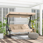 Outsunny 3-Seater Garden Swing Bed with Adjustable Canopy and Tray, 200x120x164 cm, Light Brown